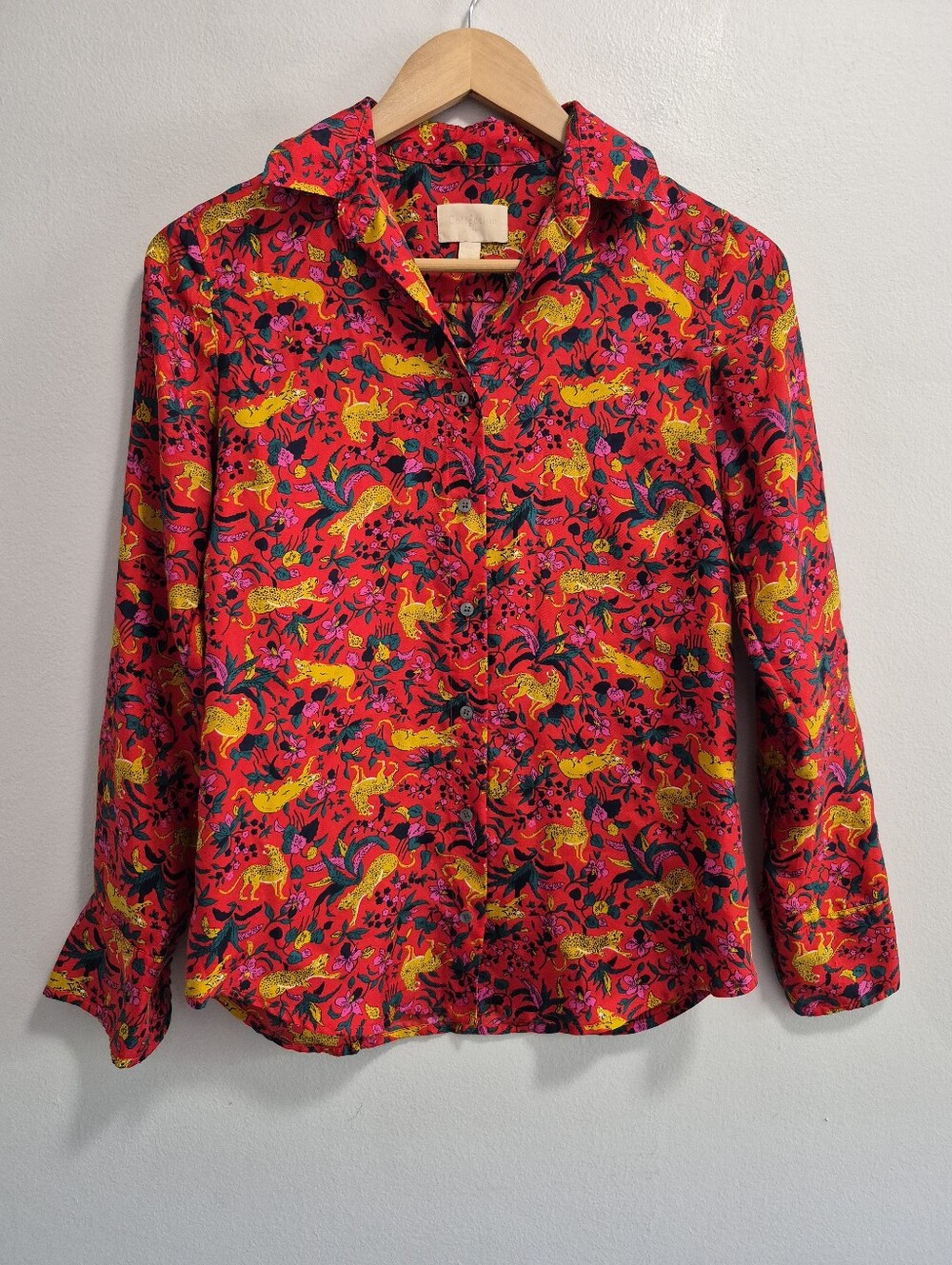 J. Crew Collection Silk Cheetah Leopard Floral Button Up Blouse Size 00